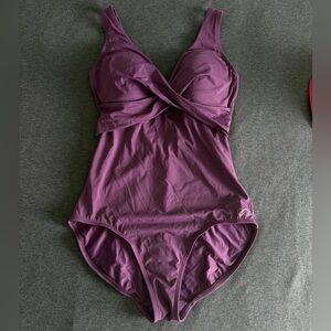 CALIA by Carrie Underwood Sculpt Plum Purple Wrap Front One-Piece Swimsuit